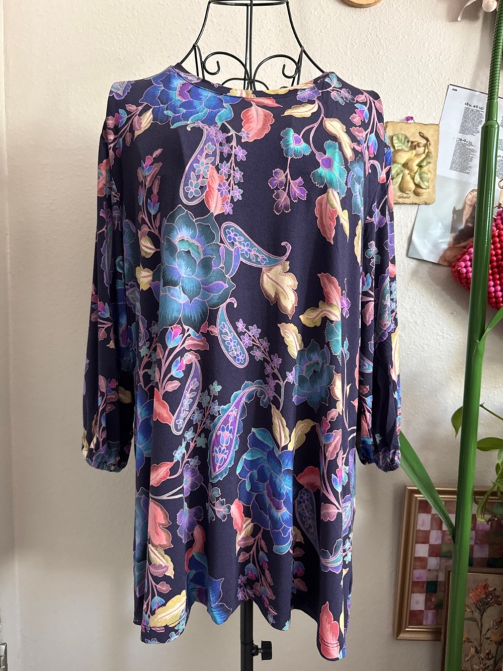 Floral Paisley Navy Tunic Top - Women's Casual Blouse